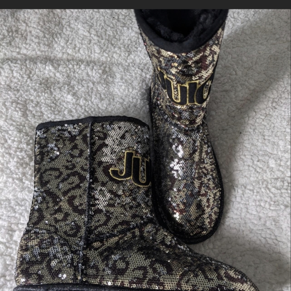 Juicy Couture Sequin Leopard Print Boots